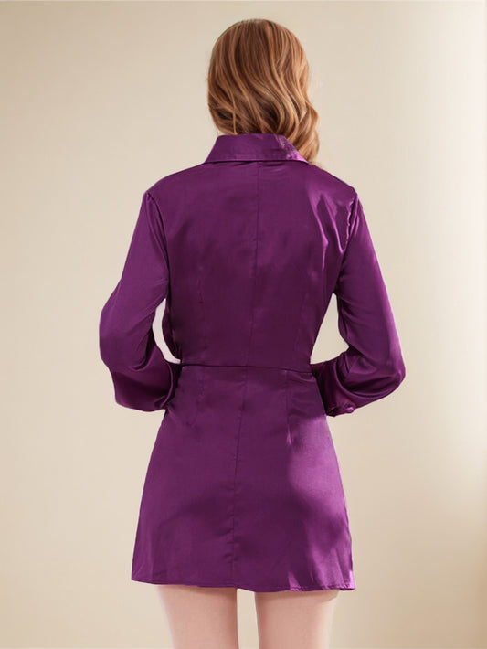 Shirt Dresses Draped Button Up Asymmetrical Casual Mini Dresses