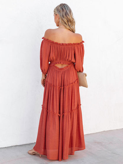 Boho Dress Ruffles Off The Shoulder Tiered Casual Summer Maxi Dresses