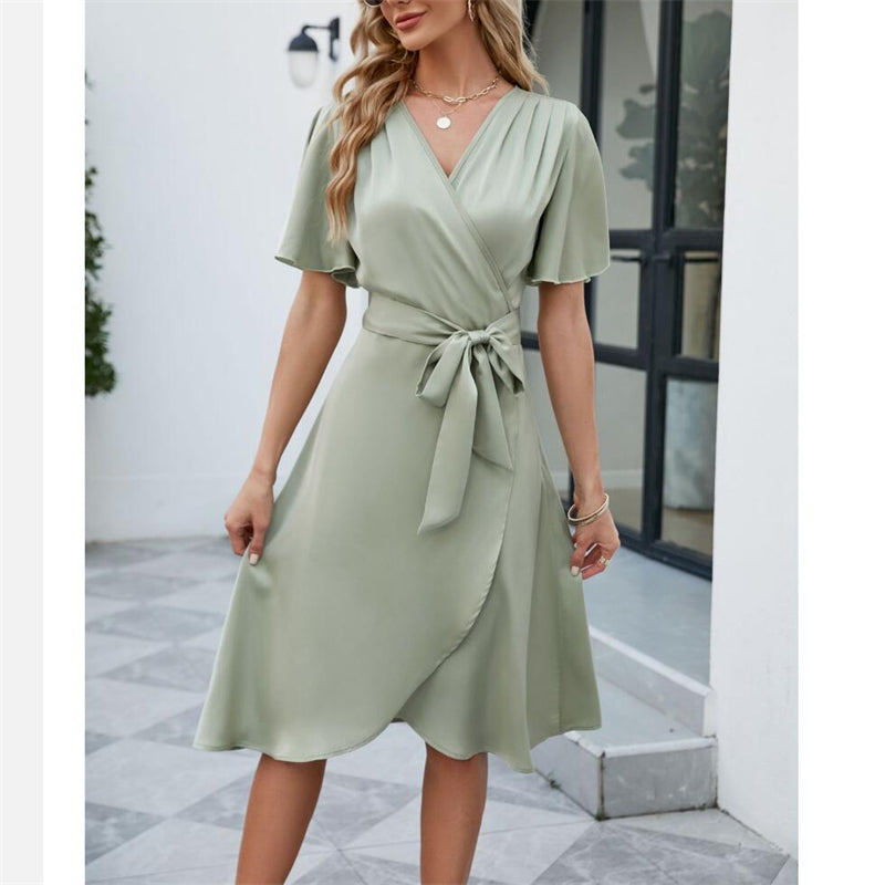 V-Neck Flared Sleeve Mini Dress in Multiple Colors