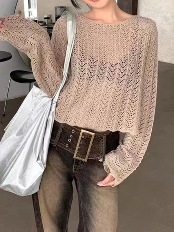 Cutout Thin Loose Long Sleeve Knit