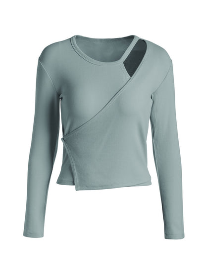 Cutout Irregular Neckline Long Sleeve Tee