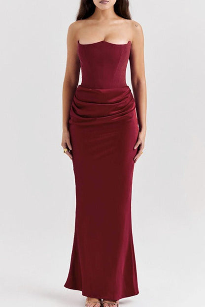 Sexy Satin Ruched Strapless Bodycon Dress