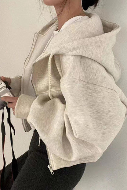 Fleece Lined Zip Cropped Hoodie