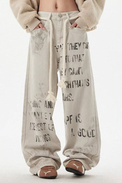 High Waist Letter Straight Jeans