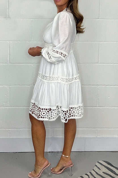 V-Neck Lace Midi Dress