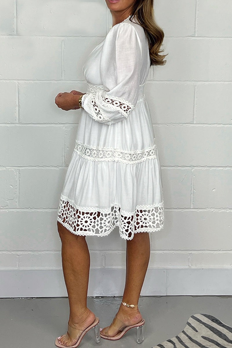 2024 Summer New Arrivals V-Neck Lace Midi Dress
