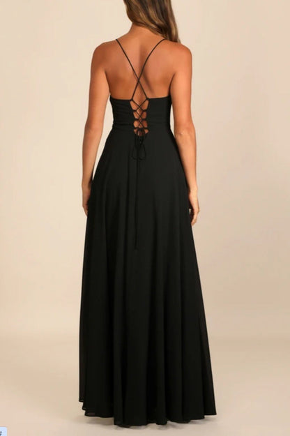 Cowl Neck Spaghetti Strap High Slit A-Line Chiffon Maxi Gown