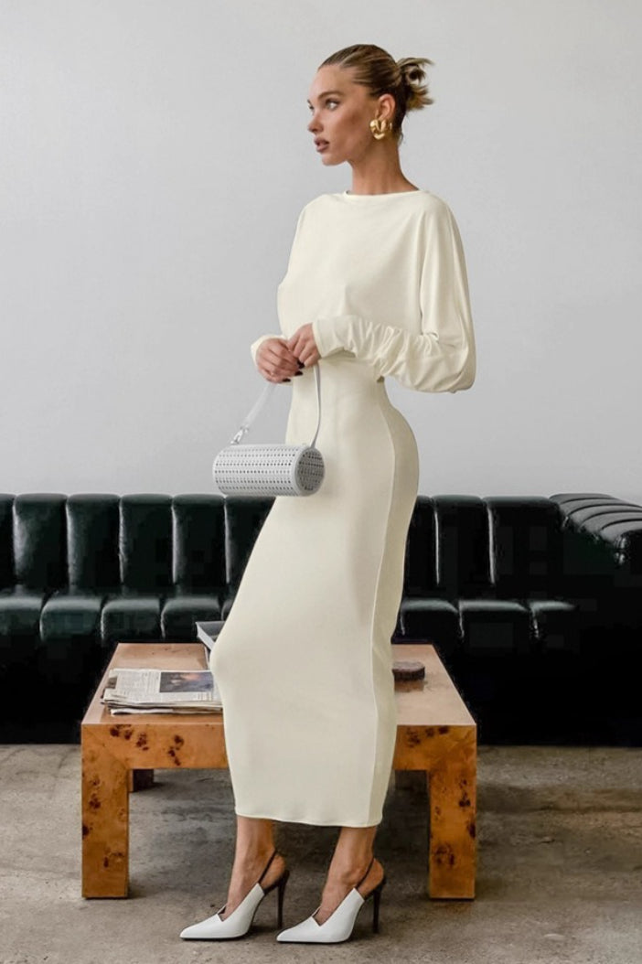 Open Back Long Sleeve Dolman Cuff Bodycon Maxi Dress