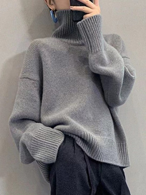 Solid High Neck Pullover Sweater