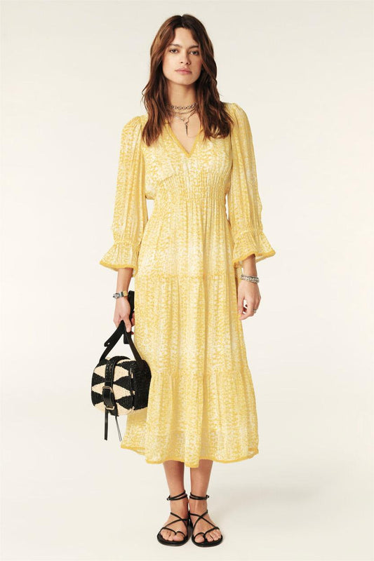 Abstract Print Lace V-Neck Midi Dress