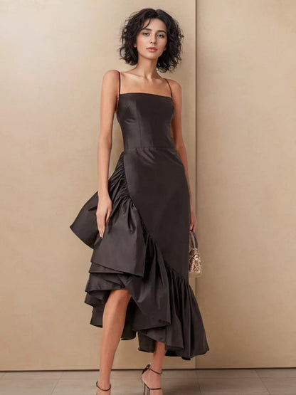 Asymmetrical Dress Spaghetti Strap Ruffles Backless Elegant Party Midi Dresses