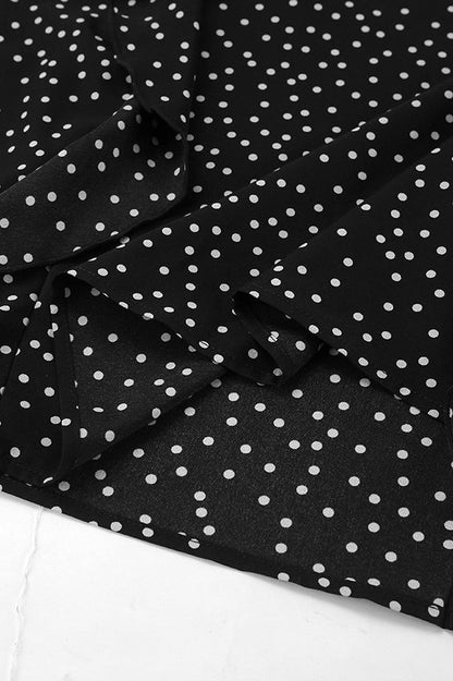 Polka Dot Wrap V-Neck Balloon Sleeve Ruffle Front Maxi Dress