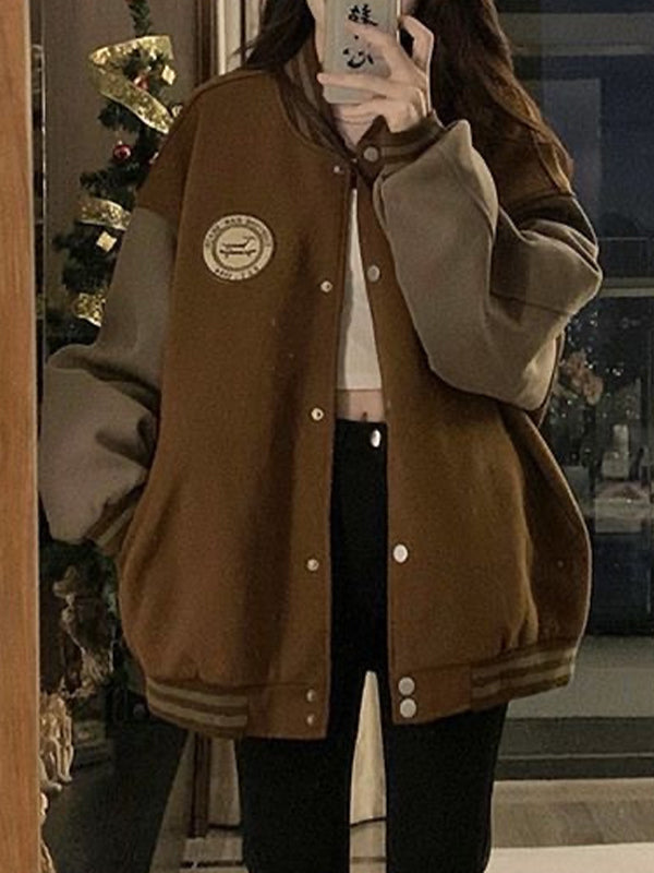 Contrast color loose baseball jacket