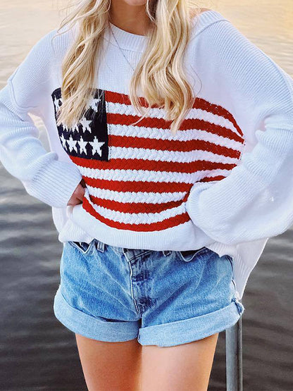 Vintage Flag Crochet Pullover Knit Sweater