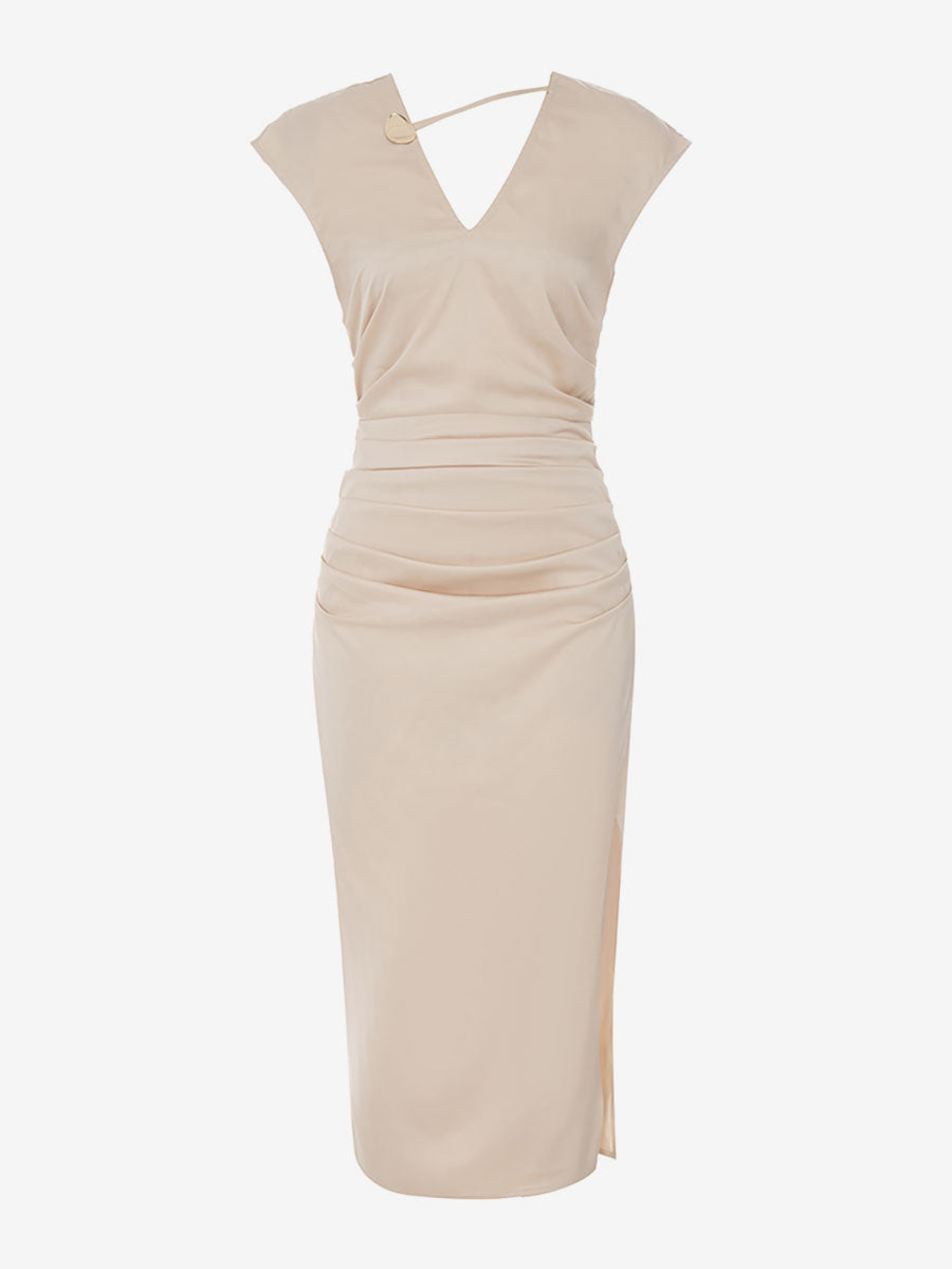 V-Neck Sleeveless Wrap Midi Dress