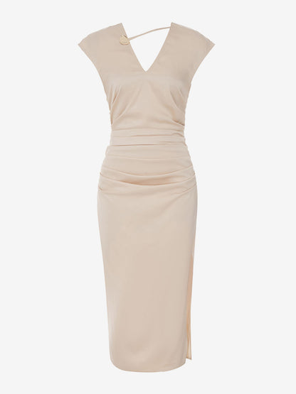 V-Neck Sleeveless Wrap Midi Dress