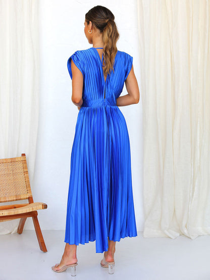Midi Dress V-Neck Sleeveless Casual Oversized Pleated Party Dress
