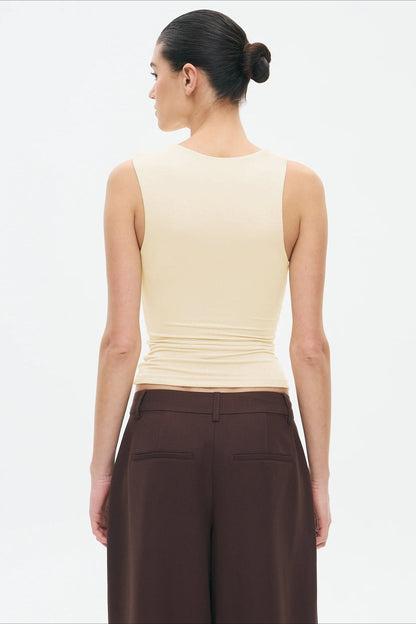 Twist Front Off Shoulder Sleeveless Solid Tank Top