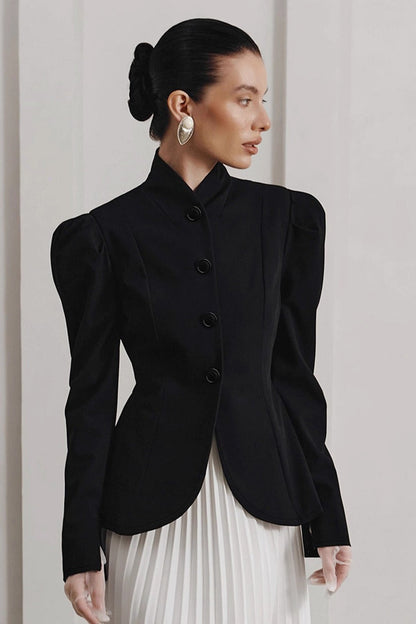 Black Puff Sleeve Blazer Coat