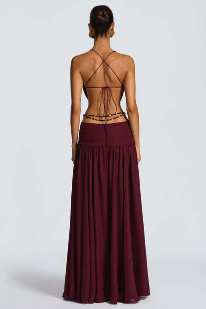 | Halter Deep V Backless High Slit Maxi Dress