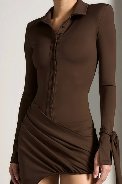 Polo Neck Button Front Mini Dress
