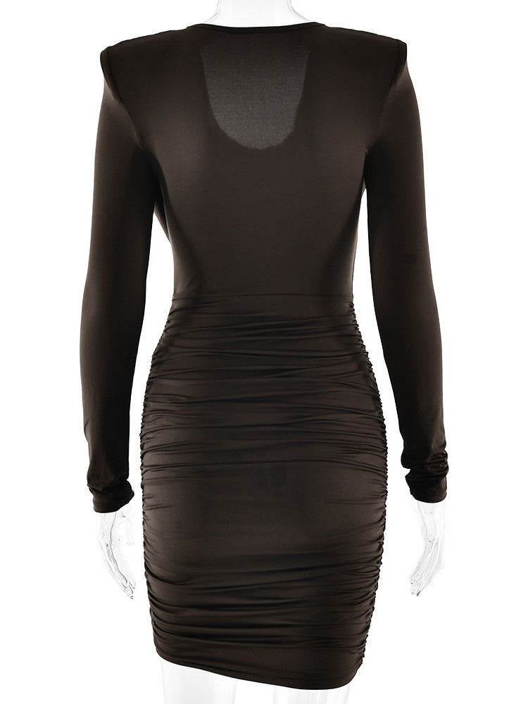 Modern Ruched Mini Dress With Deep V Neck For Women 2026