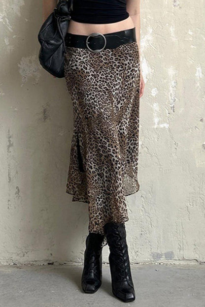 Sheer Mesh Leopard Print Pencil Skirt