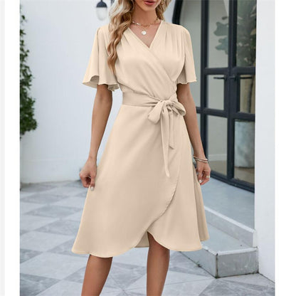 V-Neck Flared Sleeve Mini Dress in Multiple Colors