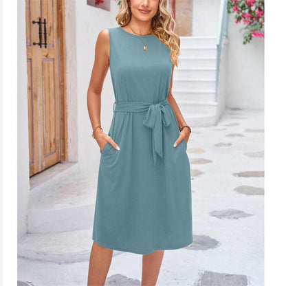 Solid Color Sleeveless Midi Dress in Multiple Colors