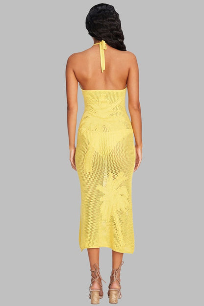 Textured Hollow Low Neck Bodycon Boho Dress