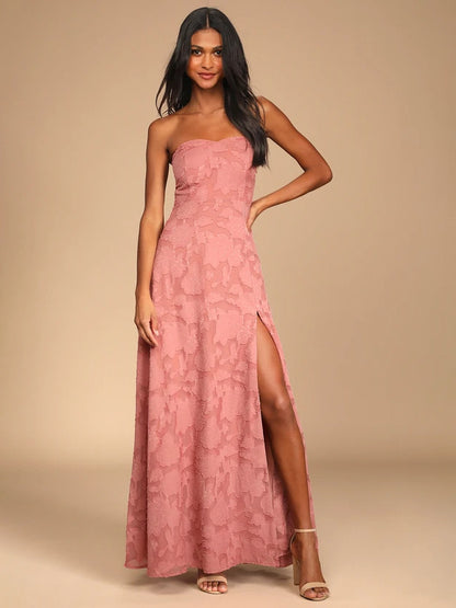 Strapless Dress Floral Off The Shoulder High Slit Sexy Party Priom Maxi Dresses
