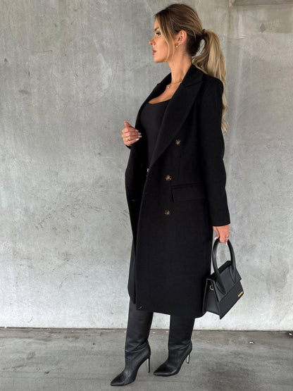 Long Sleeves, Lapel, Solid Color, Double-breasted, Slim Fit Coats