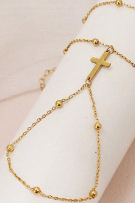 Two Tier Cross Bead Knuckle Finger Bracelet