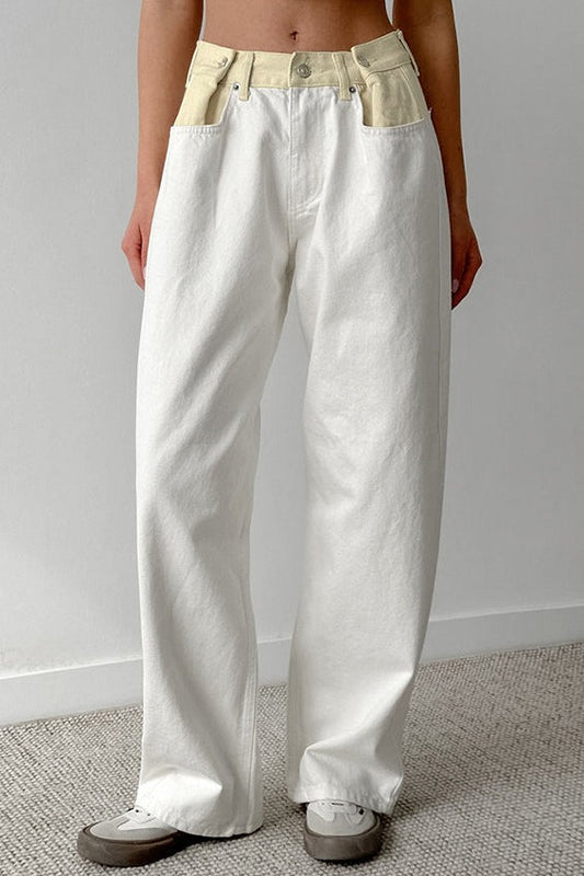 Colorblock Loose Straight Jeans