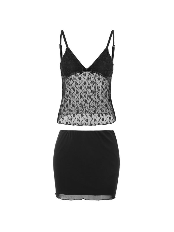 V Neck Lace Top Wrap Hip Two Piece