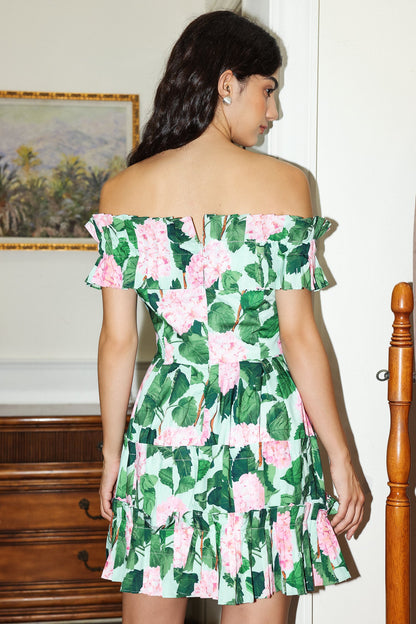 Floral Off-Shoulder Ruffle Hem Mini Dress