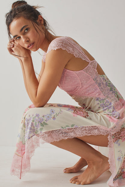 Floral Lace Cut-Out Backless Midi Dress