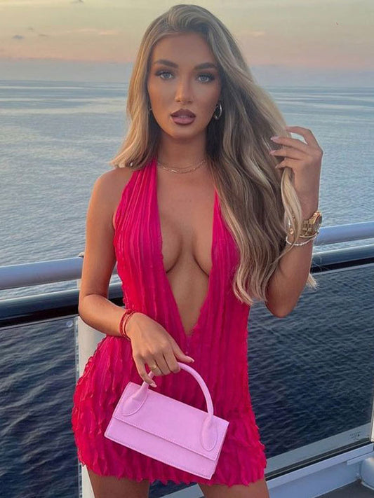 Club Dress For Women Rose V-Neck Sleeveless Sexy Mini Dress