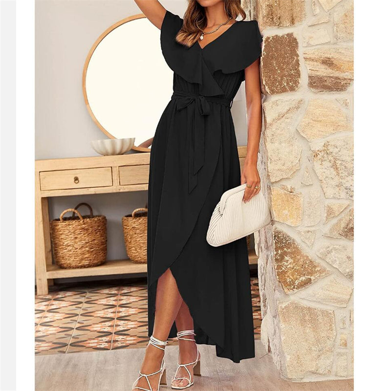 V-Neck Ruffle Short Sleeve Maxi Dress in Multiple Colors