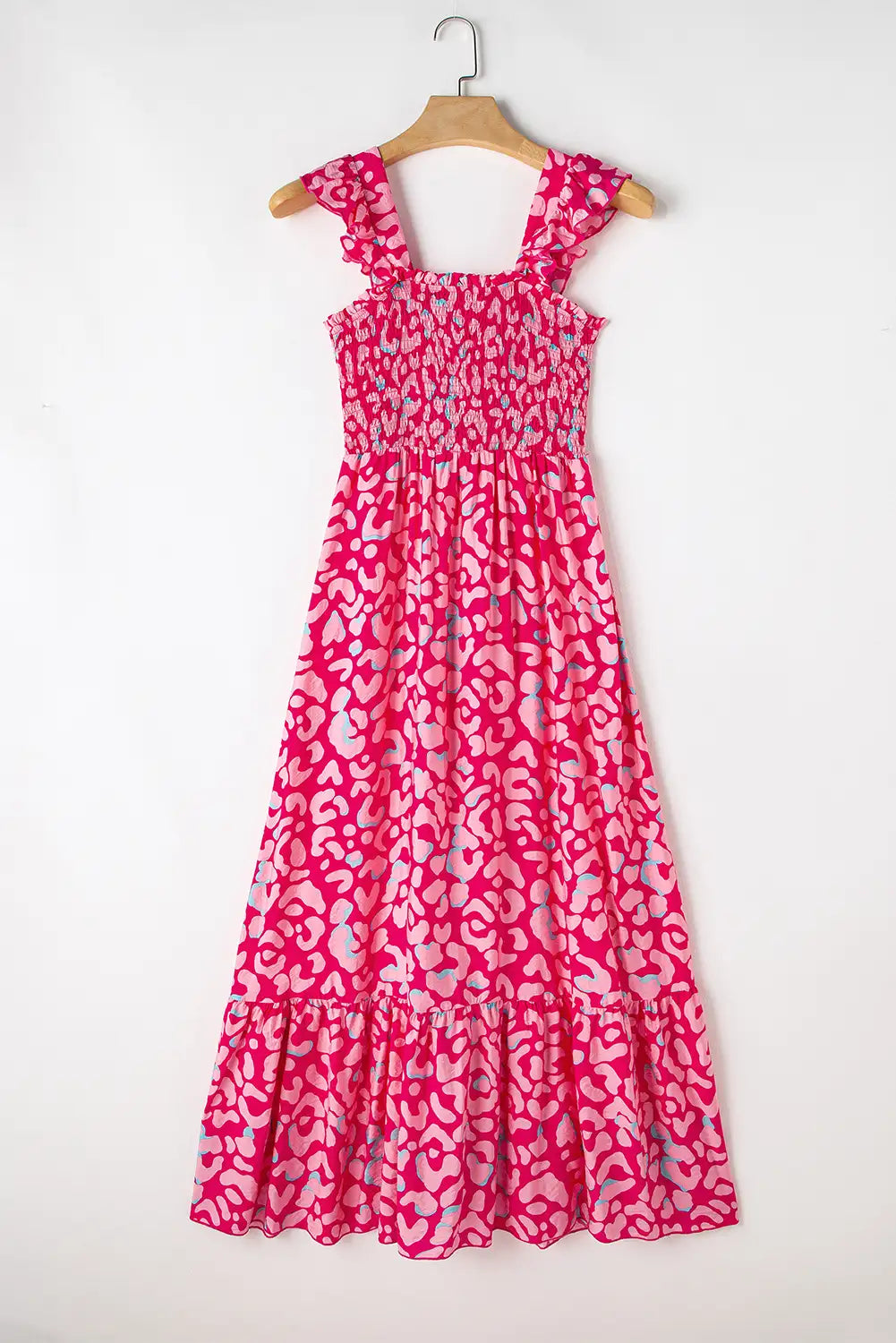 pink leopard ruffle maxi dress