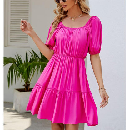 Bubble Sleeve Square Neck Mini Dress in Various Colors