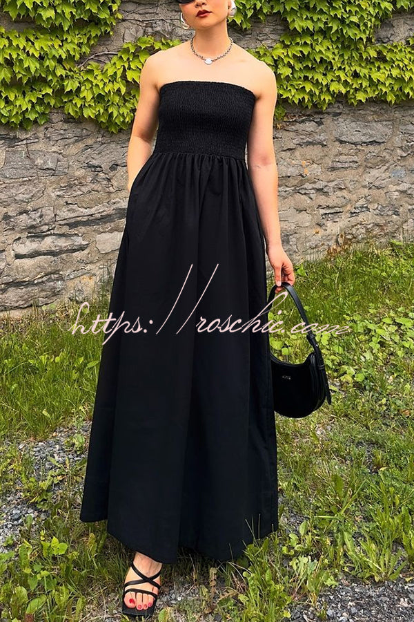 Retro Revival Sleeveless Off-shoulder Elastic Pleated Maxi Dress