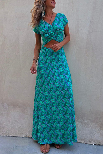 One Dress Two Ways Short Sleeve Floral Printed Maxi Dress