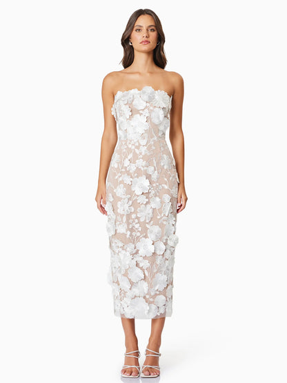 Applique Birthday Party Dress Off The Shoulder Backless Slit Midi Dresses