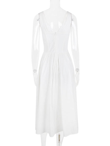 Sleeveless Dress Floral Pleated Knot Details Party Midi Dresses