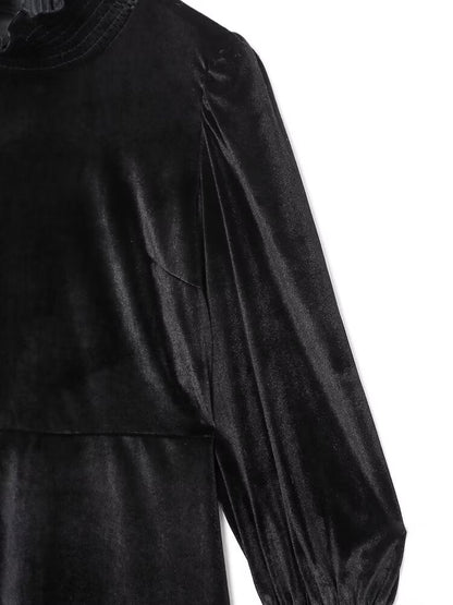 Fall Women Clothing Black Dress French Court Puff Sleeve Velvet Mini Dress