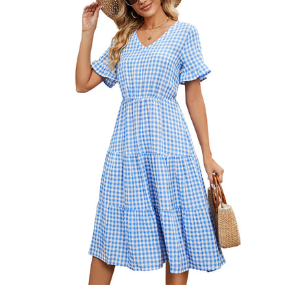 Square Neck Plaid Print Maxi Dress in Multiple Colors
