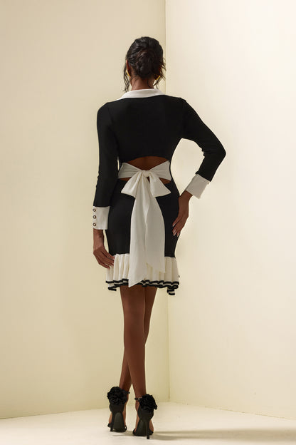 Jersey Contrast Color Frill Mini Dress