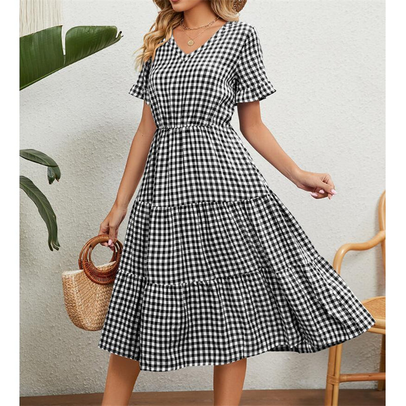 Square Neck Plaid Print Maxi Dress in Multiple Colors
