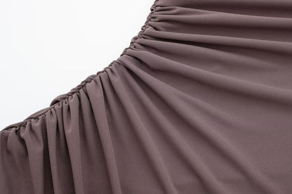Women Clothing Stand Collar Sleeveless Straight Slim Pleated Decoration Midi Dress